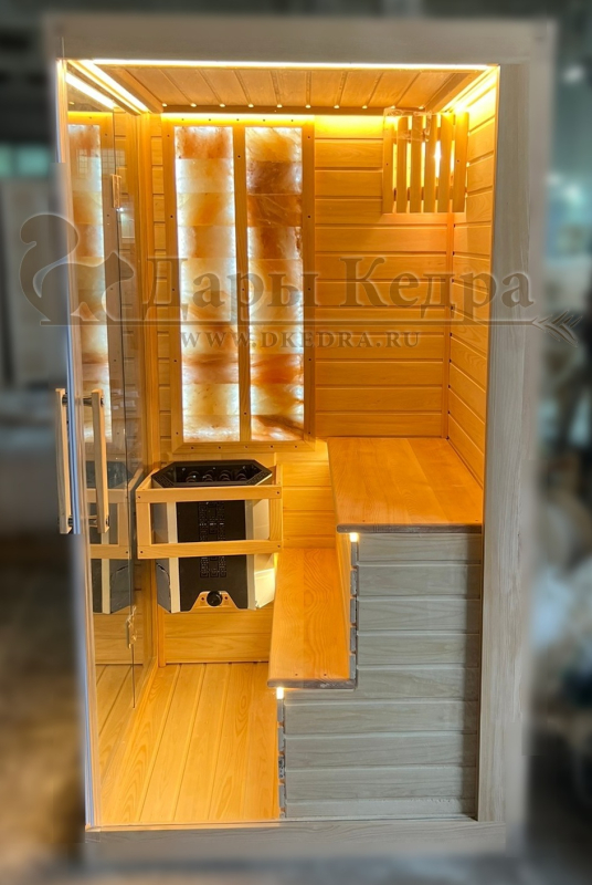 Двухместная прямая финская «Элит» сауна кабина из кедра и липы с электрокаменкой